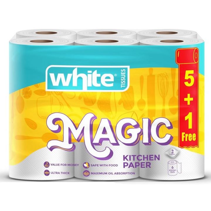 وايت ماجيك مناديل مطبخ عرض 6 بكرة